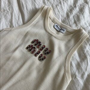 MM Cream Embellished Logo Tank Top